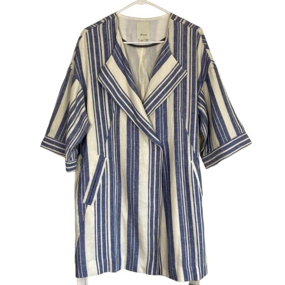 Anthropologie Elevenses Lagenlook Boho Striped Linen Duster Kimono Jacket Sz S - Picture 2 of 16